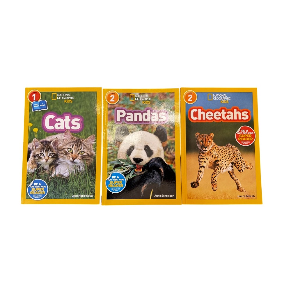 National Geographic Kids Books Lot: Cats, Cheetahs, Pandas‎ Level 1 & 2